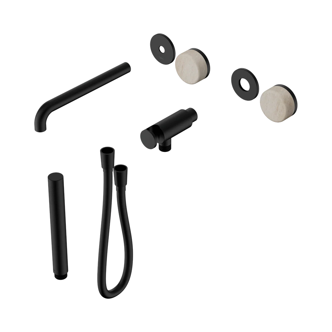 Nero Serenity Progressive Shower System With Spout Rome Travertine Handle & Slim Shower Trim Kit Only Matte Black