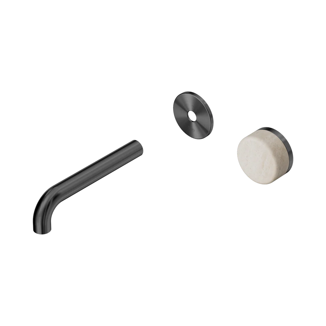 Nero Serenity Progressive Wall Basin Mixer 160Mm Spout With Rome Travertine Handle Trim Kit Only Gun Metal
