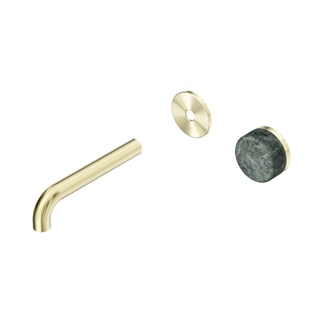 Nero Serenity Progressive Wall Basin Mixer 160Mm Spout With Verde Alpi Handle Trim Kit Only Brushed Gold