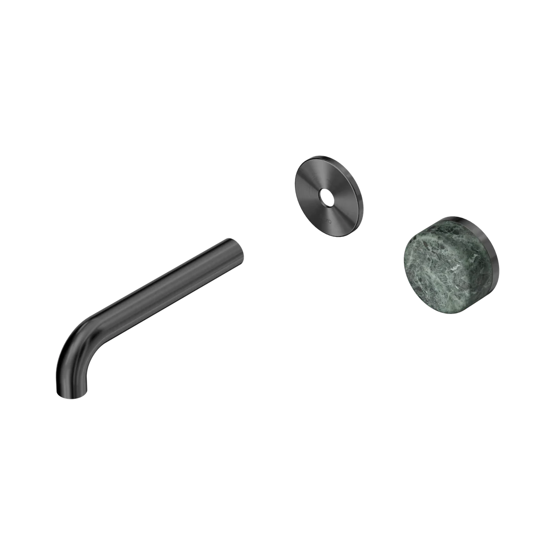 Nero Serenity Progressive Wall Basin Mixer 160Mm Spout With Verde Alpi Handle Trim Kit Only Gun Metal