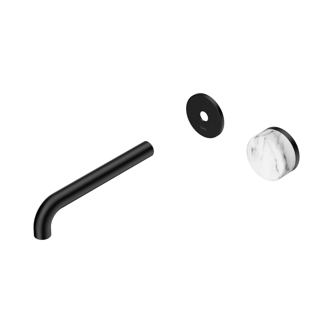 Nero Serenity Progressive Wall Basin Mixer 185Mm Spout Arabescato Corchia Handle Trim Kit Only Matte Black