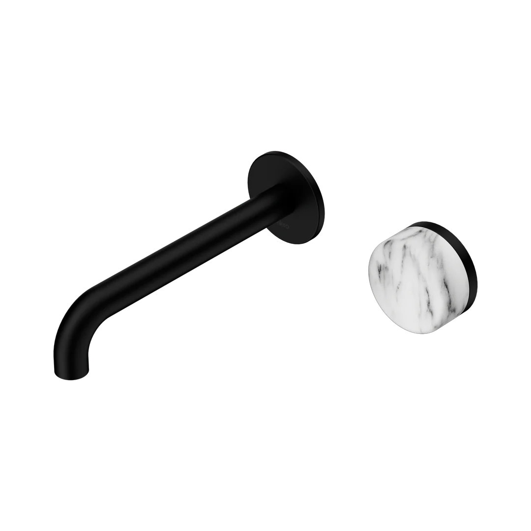 Nero Serenity Progressive Wall Basin Mixer 185Mm Spout With Arabescato Corchia Handle Matte Black