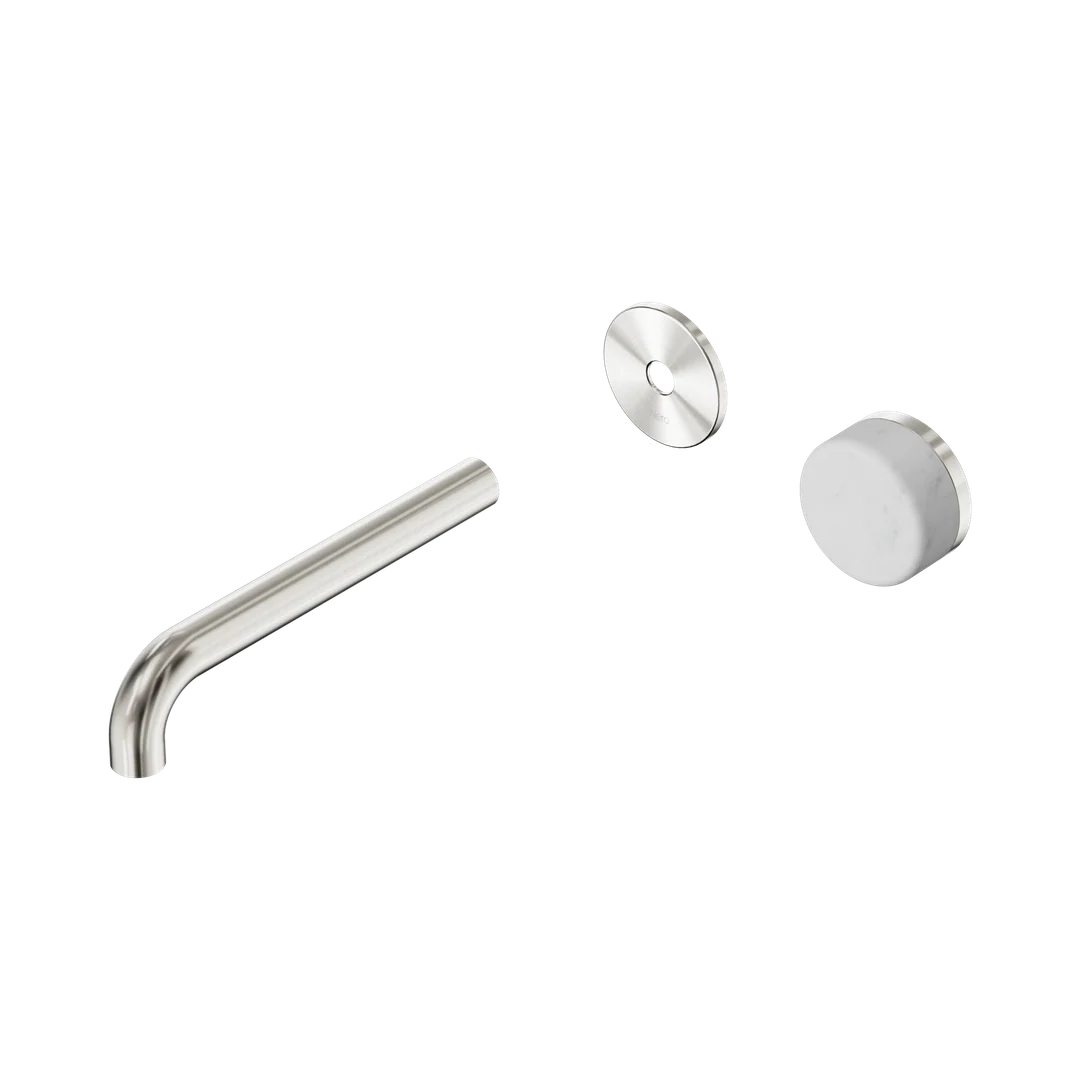 Nero Serenity Progressive Wall Basin Mixer 185Mm Spout With Carrara Handle Trim Kit Only Brushed Nickel