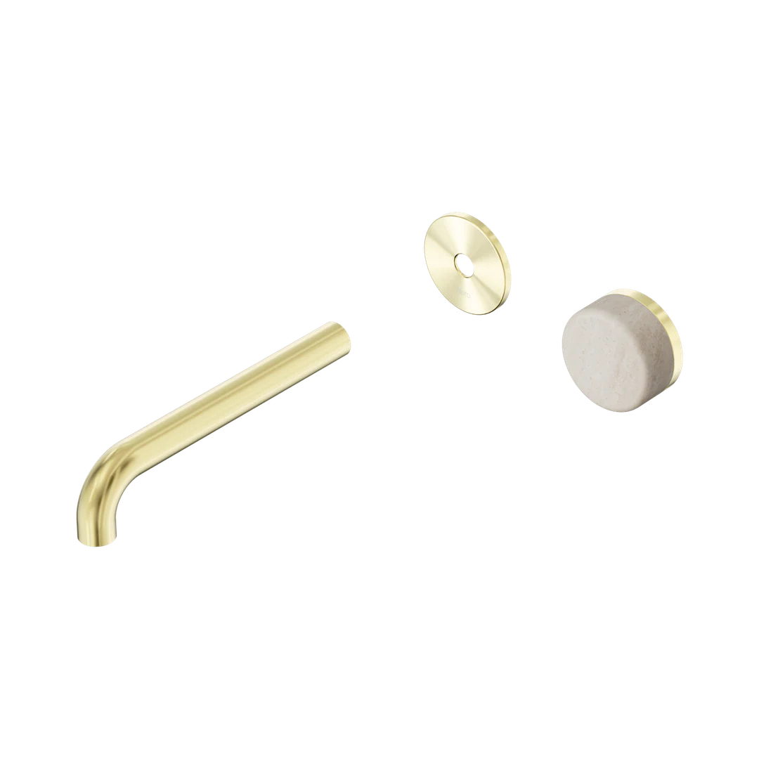 Nero Serenity Progressive Wall Basin Mixer 185Mm Spout With Rome Travertine Handle Trim Kit Only Brushed Gold