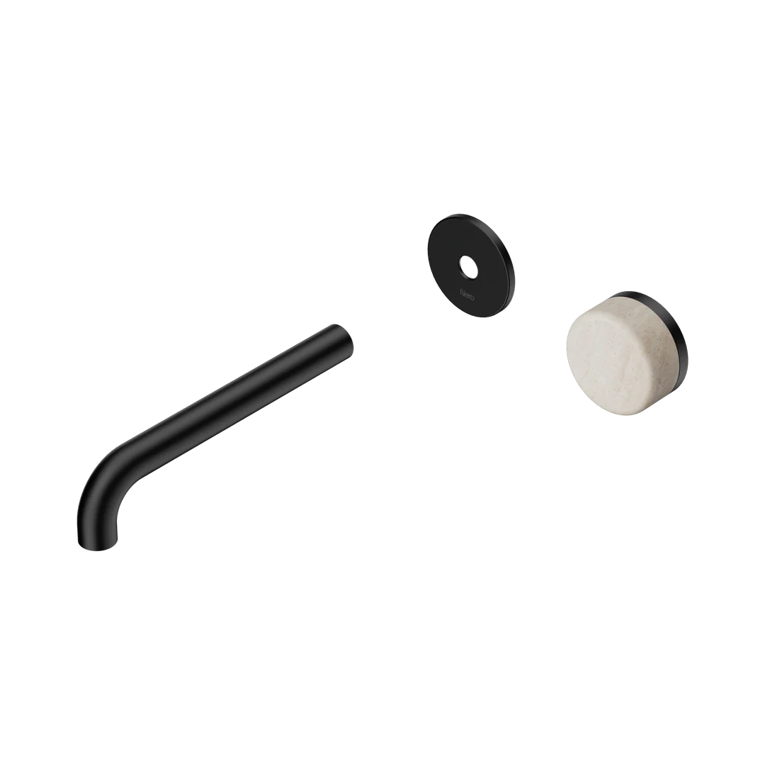 Nero Serenity Progressive Wall Basin Mixer 185Mm Spout With Rome Travertine Handle Trim Kit Only Matte Black
