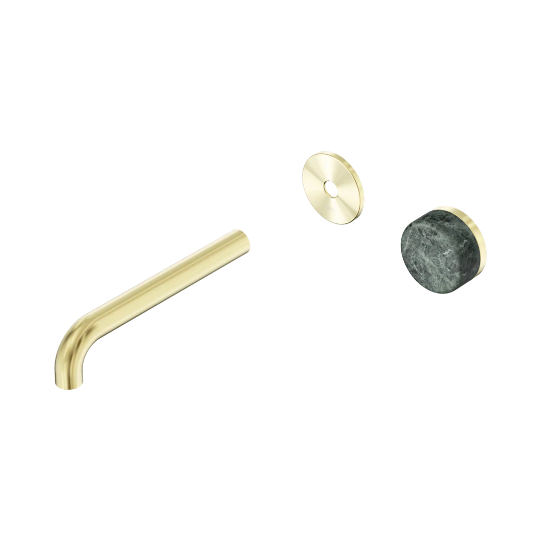 Nero Serenity Progressive Wall Basin Mixer 185Mm Spout With Verde Alpi Handle Trim Kit Only Brushed Gold