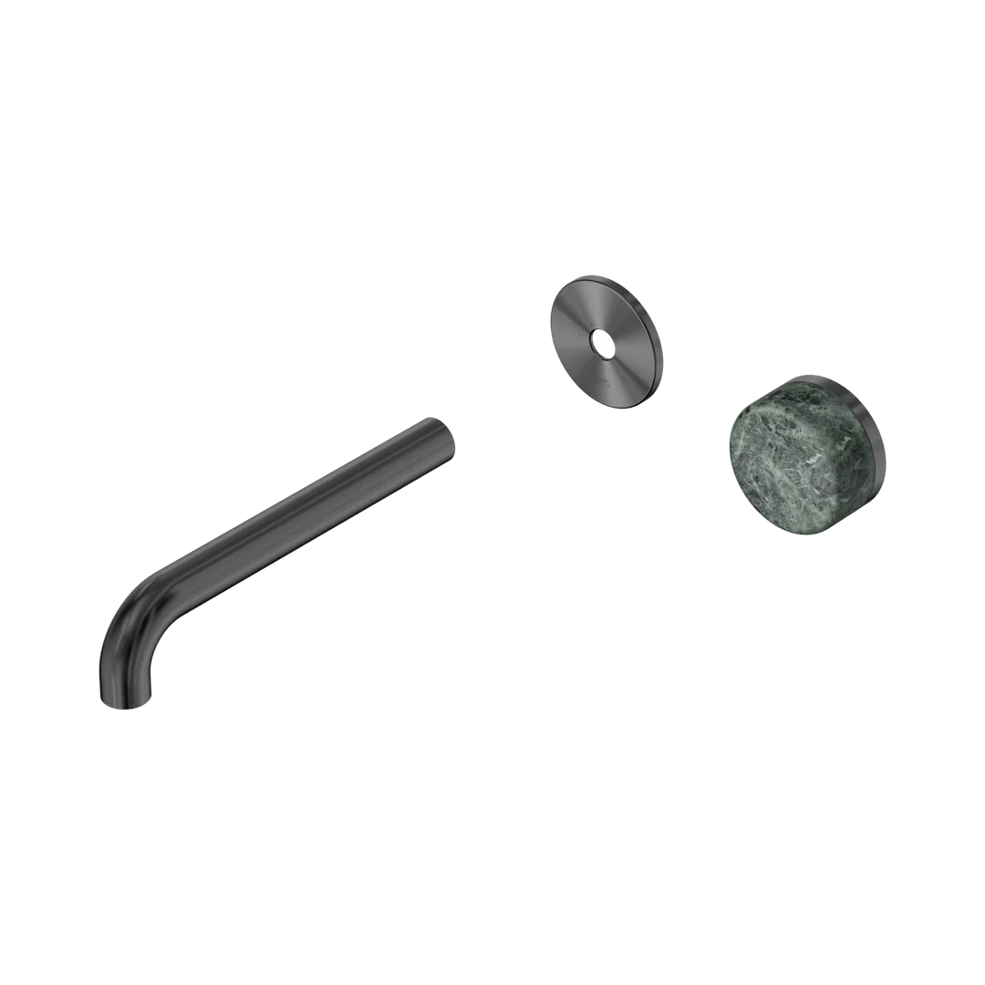 Nero Serenity Progressive Wall Basin Mixer 185Mm Spout With Verde Alpi Handle Trim Kit Only Gun Metal