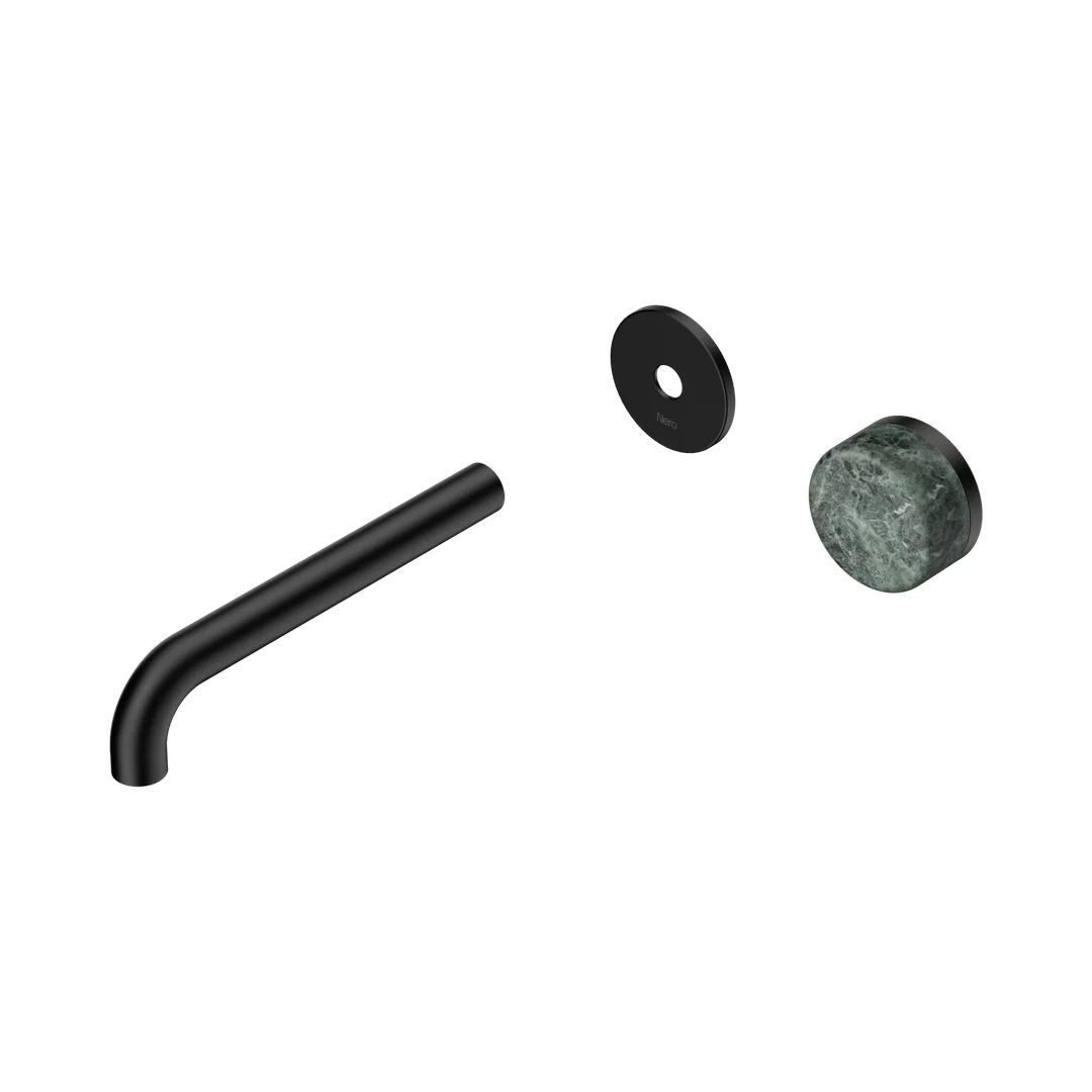 Nero Serenity Progressive Wall Basin Mixer 185Mm Spout With Verde Alpi Handle Trim Kit Only Matte Black