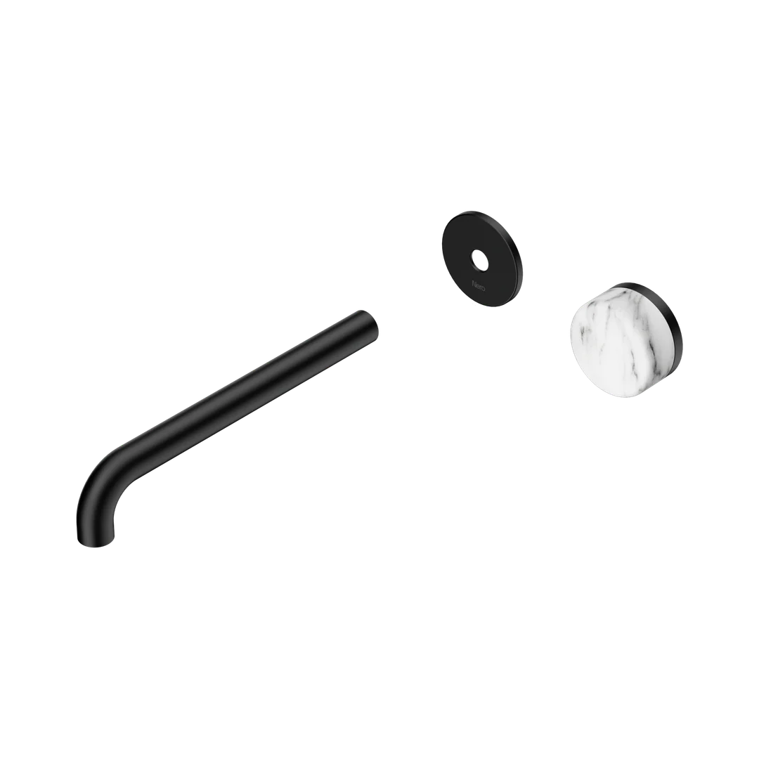 Nero Serenity Progressive Wall Basin Mixer 220Mm Spout Arabescato Corchia Handle Trim Kit Only Matte Black