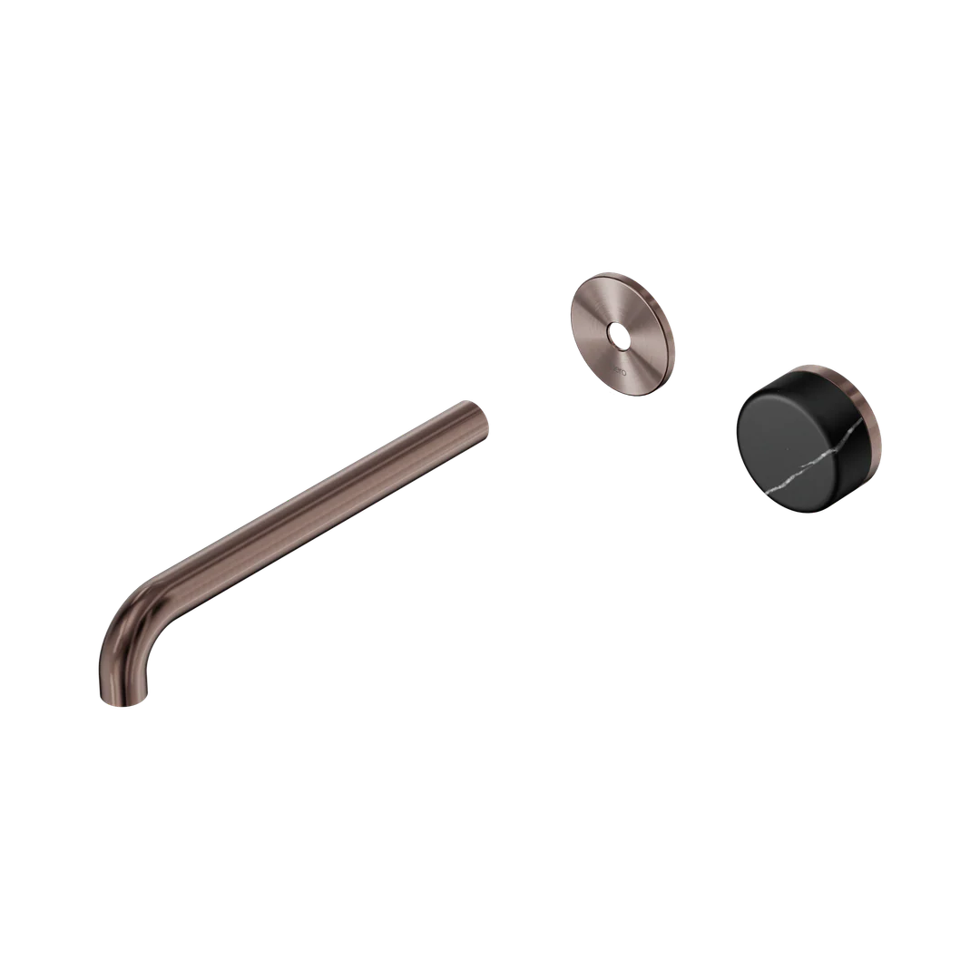 Nero Serenity Progressive Wall Basin Mixer 220Mm Spout With Marquina Black Handle Trim Kit Only Brushed Bronze