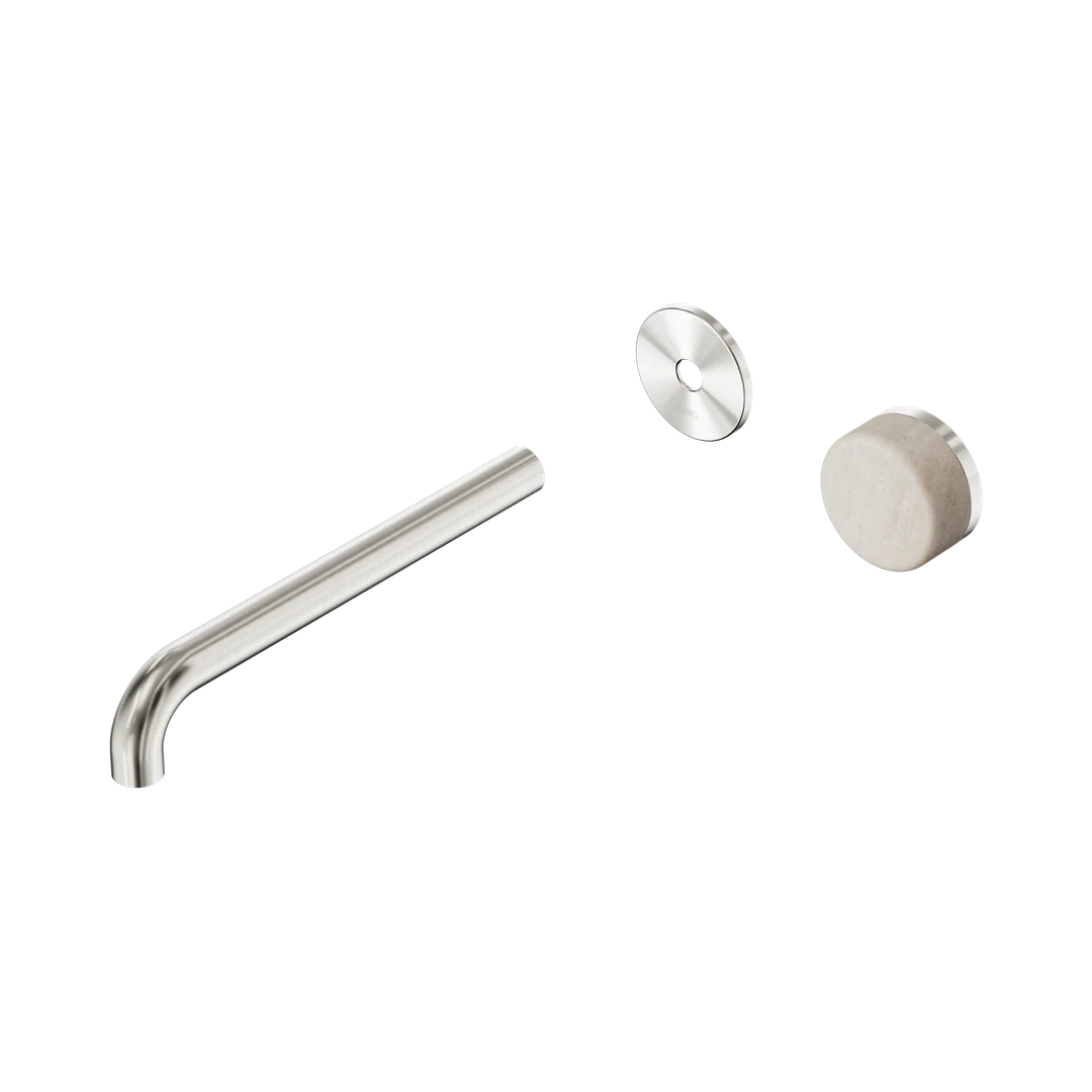 Nero Serenity Progressive Wall Basin Mixer 220Mm Spout Rome Travertine Handle Trim Kit Only Brushed Nickel