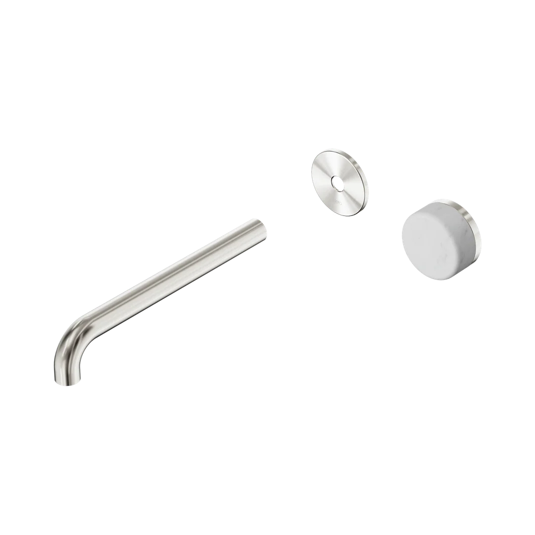 Nero Serenity Progressive Wall Basin Mixer 220Mm Spout With Carrara Handle Trim Kit Only Brushed Nickel