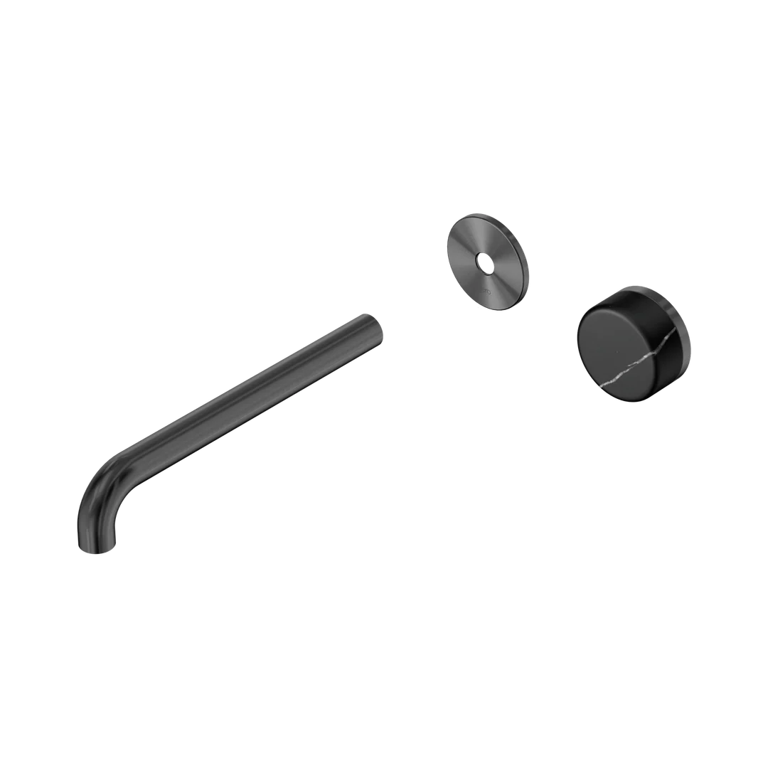 Nero Serenity Progressive Wall Basin Mixer 220Mm Spout With Marquina Black Handle Trim Kit Only Gun Metal