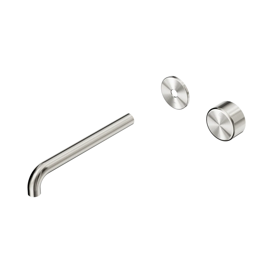 Nero Serenity Progressive Wall Basin Mixer 220Mm Spout With Metal Handle Trim Kit Only Brushed Nickel
