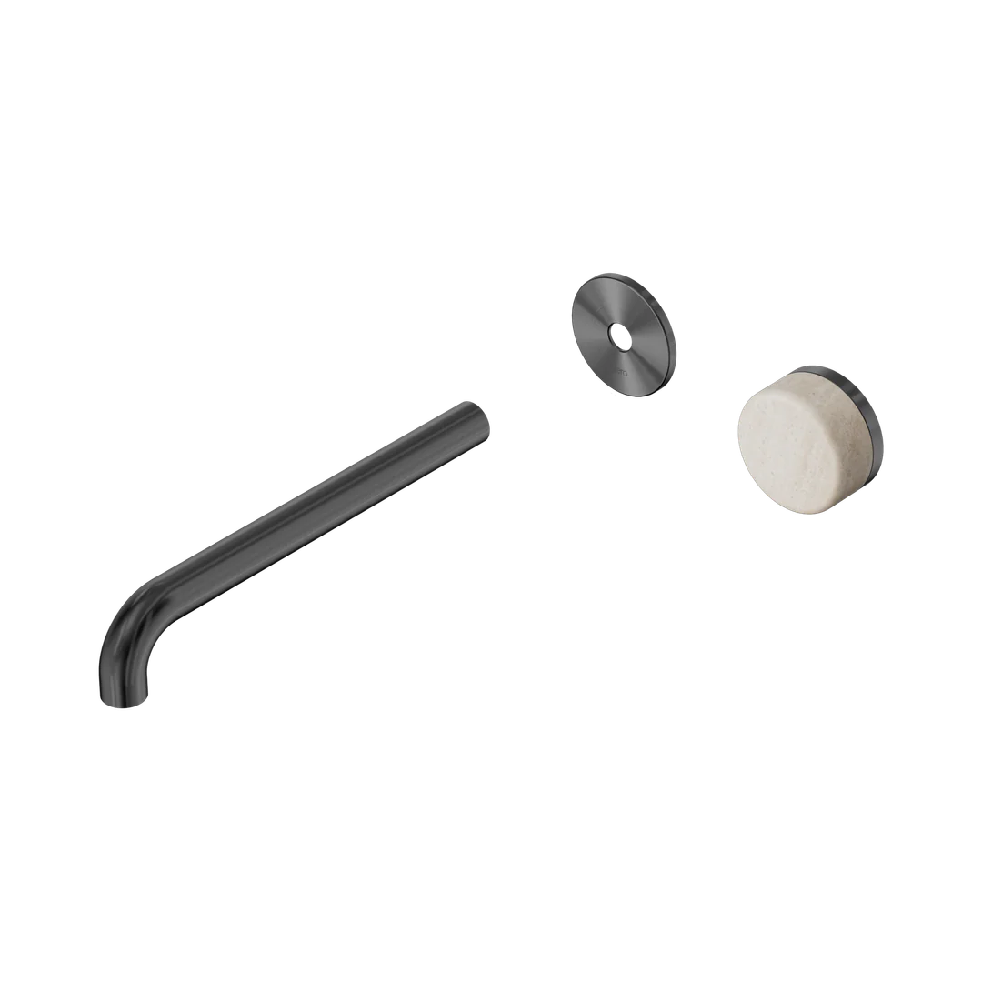 Nero Serenity Progressive Wall Basin Mixer 220Mm Spout With Rome Travertine Handle Trim Kit Only Gun Metal