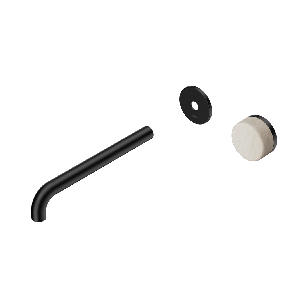 Nero Serenity Progressive Wall Basin Mixer 220Mm Spout With Rome Travertine Handle Trim Kit Only Matte Black