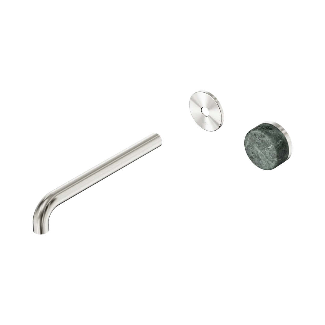 Nero Serenity Progressive Wall Basin Mixer 220Mm Spout With Verde Alpi Handle Trim Kit Only Brushed Nickel