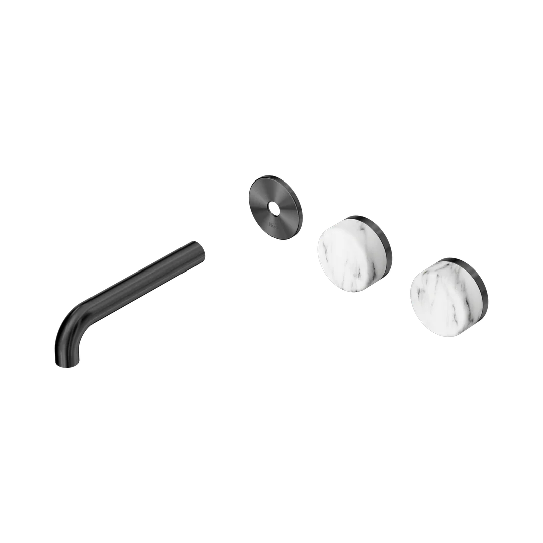 Nero Serenity Wall Basin Set 160Mm Offset Spout Arabescato Corchia Handle Trim Kit Only Gun Metal