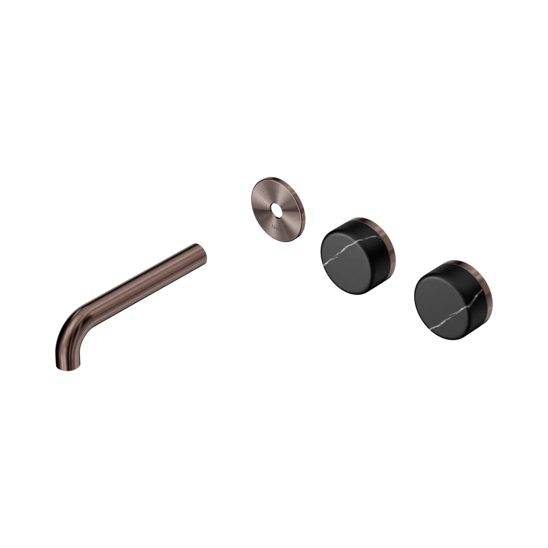 Nero Serenity Wall Basin Set 160Mm Offset Spout Marquina Black Handle Trim Kit Brushed Bronze