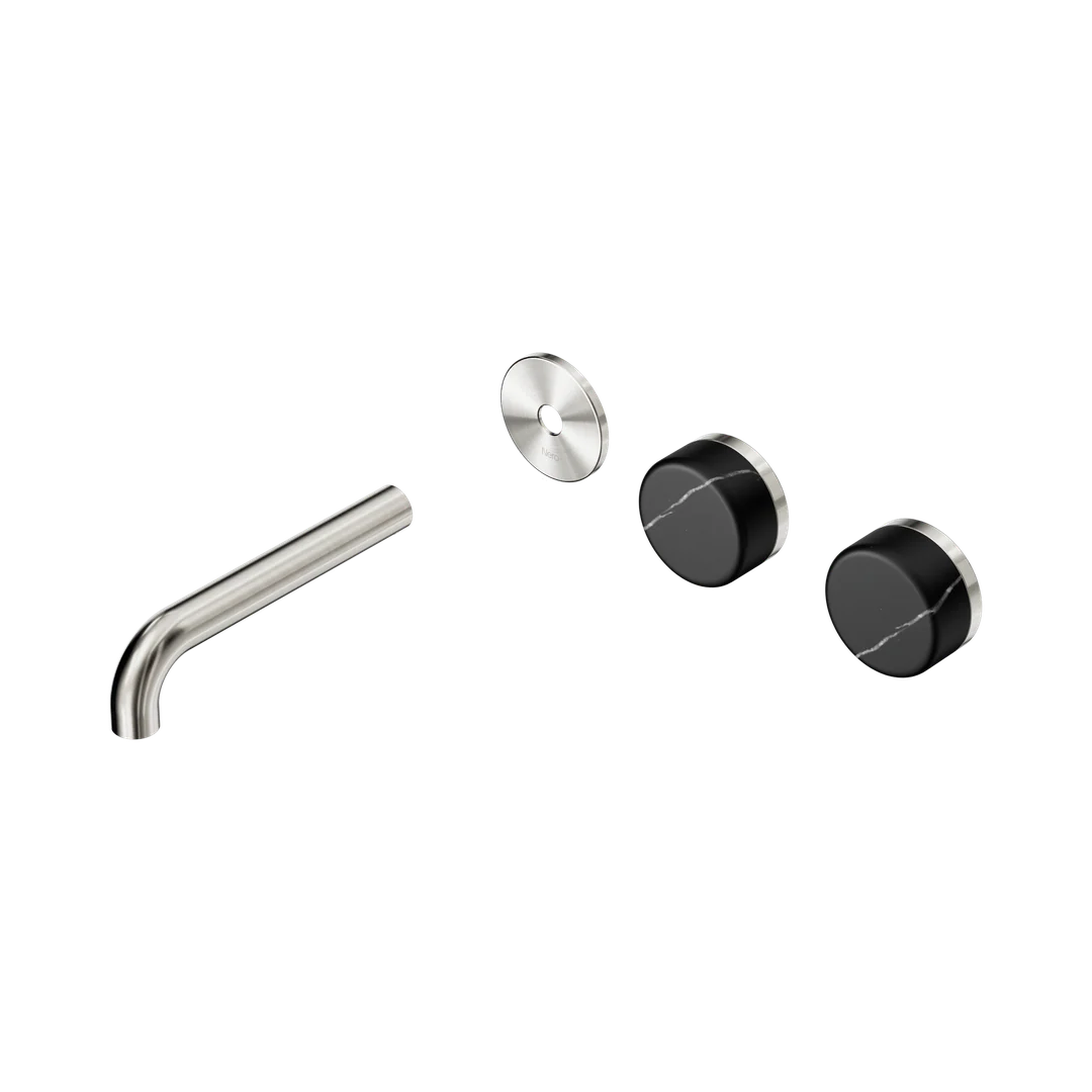 Nero Serenity Wall Basin Set 160Mm Offset Spout Marquina Black Handle Trim Kit Brushed Nickel