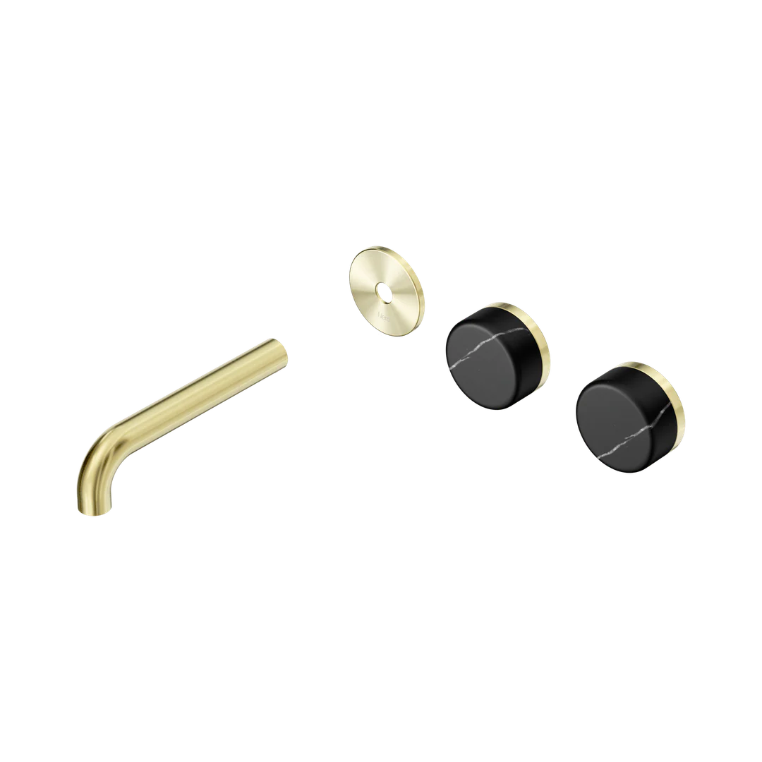 Nero Serenity Wall Basin Set 160Mm Offset Spout Marquina Black Handle Trim Kit Only Brushed Gold
