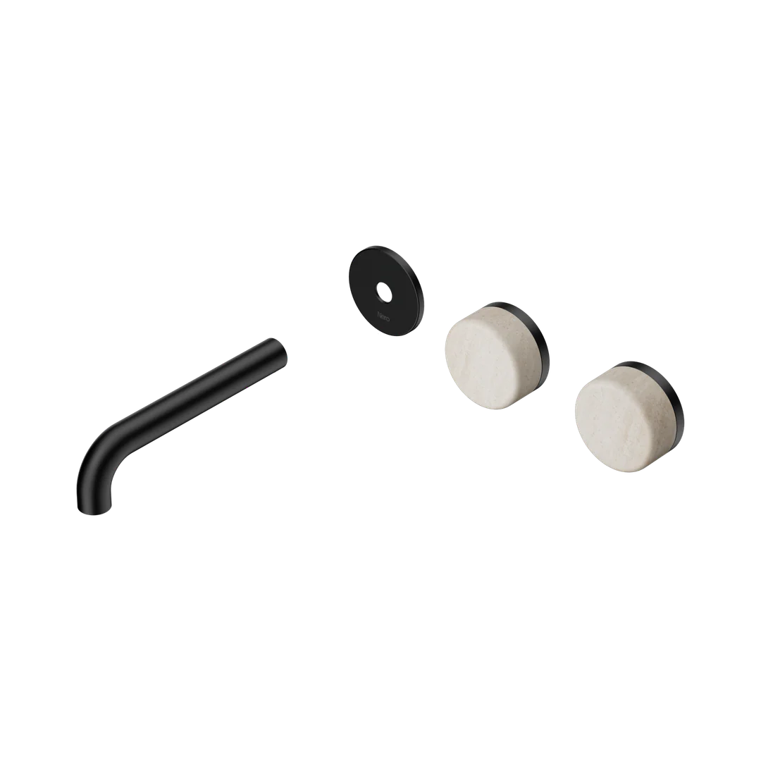 Nero Serenity Wall Basin Set 160Mm Offset Spout Rome Travertine Handle Trim Kit Only Matte Black