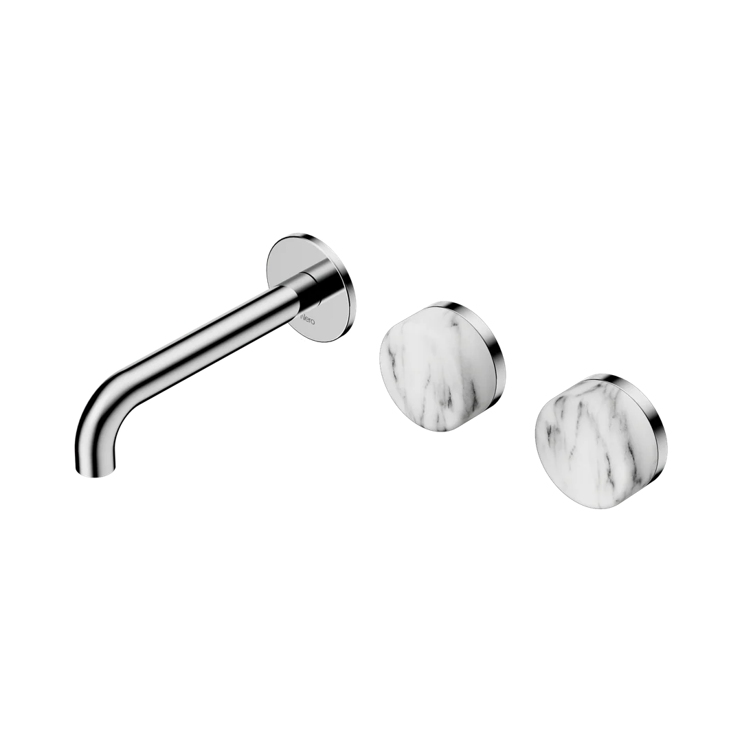 Nero Serenity Wall Basin Set 160Mm Offset Spout With Arabescato Corchia Handle Chrome