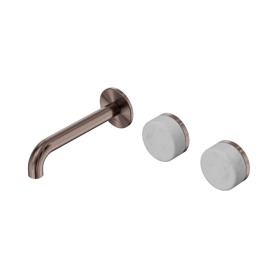 Nero Serenity Wall Basin Set 160Mm Offset Spout With Carrara Handle Brushed Bronze