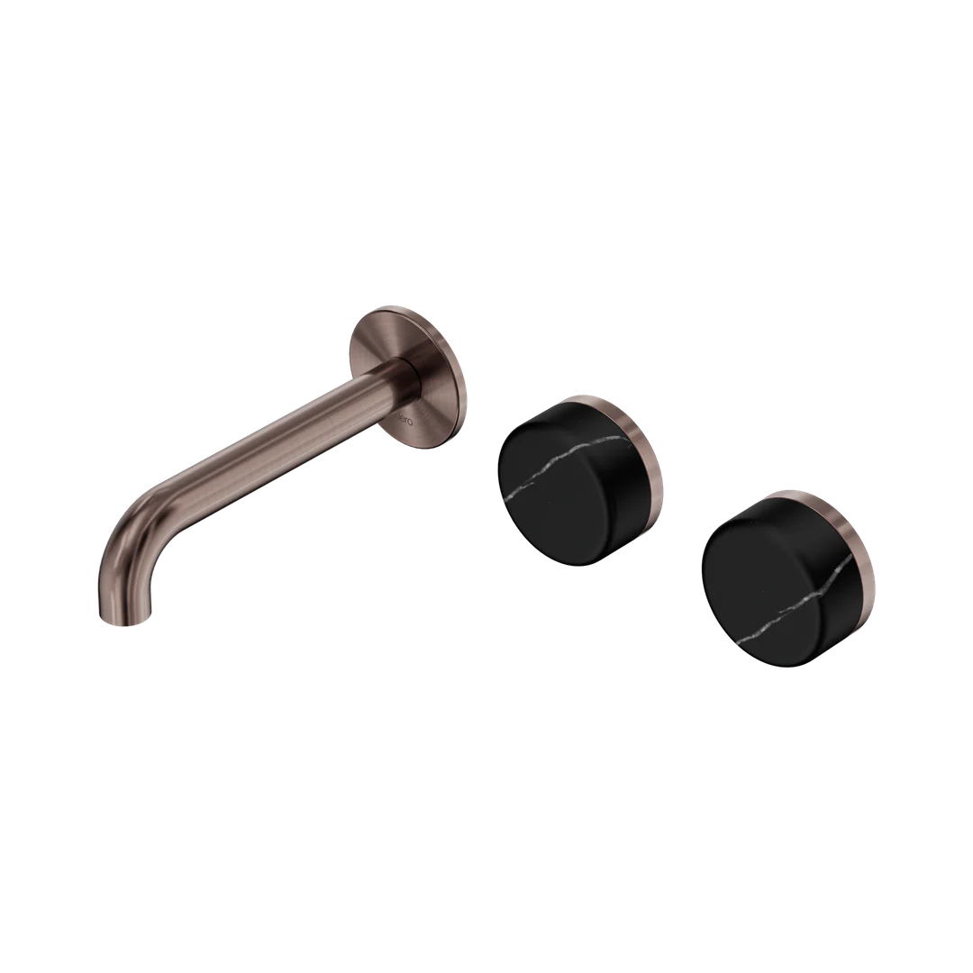 Nero Serenity Wall Basin Set 160Mm Offset Spout With Marquina Black Handle Brushed Bronze