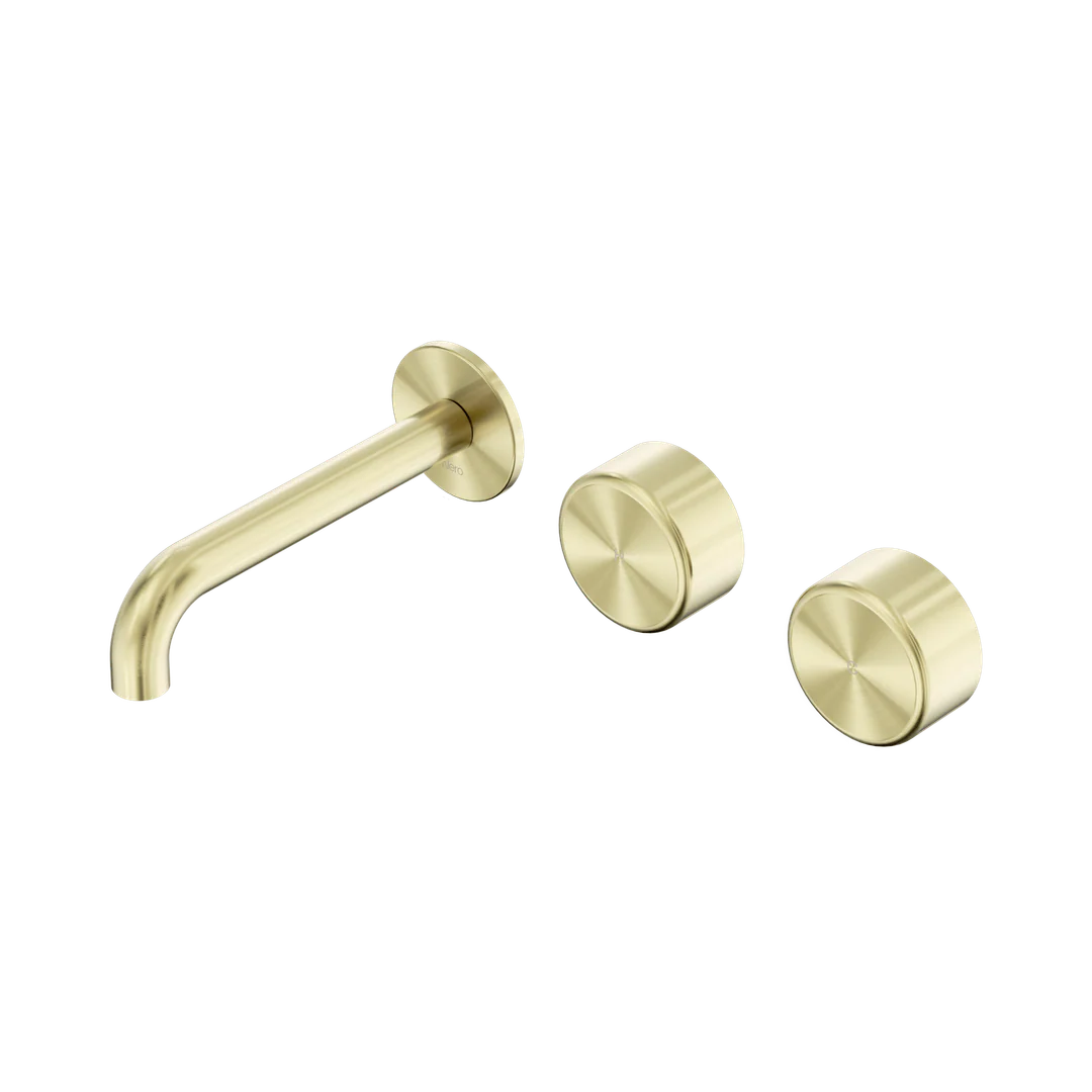 Nero Serenity Wall Basin Set 160Mm Offset Spout With Metal Handle Brushed Gold
