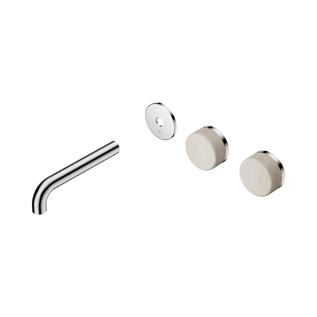 Nero Serenity Wall Basin Set 160Mm Offset Spout With Rome Travertine Handle Trim Kit Only Chrome