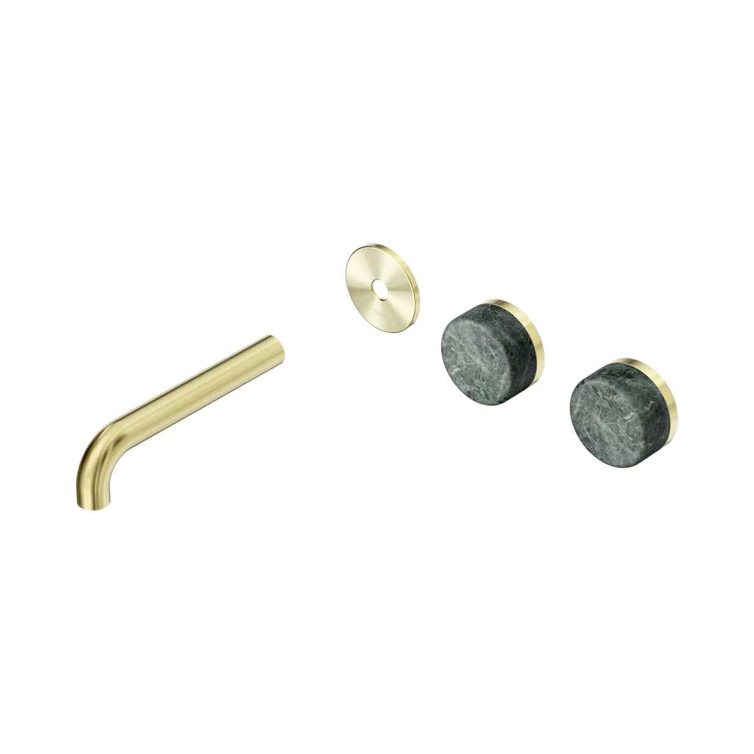Nero Serenity Wall Basin Set 160Mm Offset Spout With Verde Alpi Handle Trim Kit Only Brushed Gold