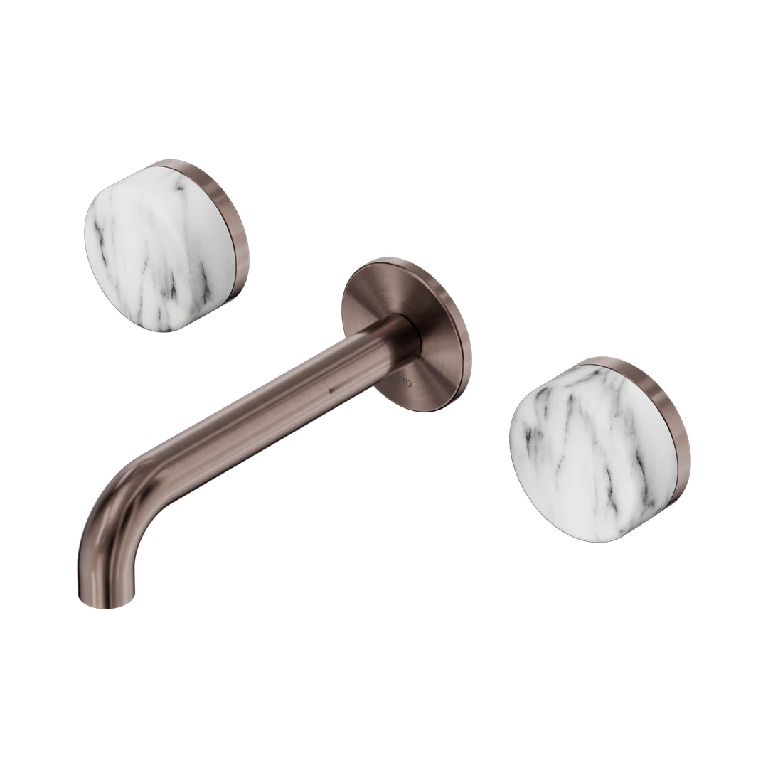 Nero Serenity Wall Basin Set 160Mm Spout With Arabescato Corchia Handle Brushed Bronze