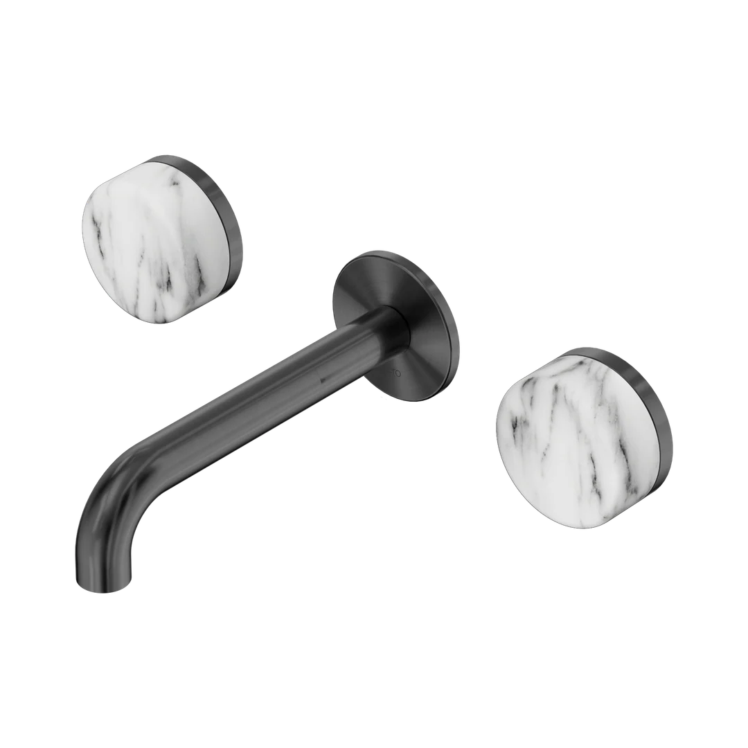 Nero Serenity Wall Basin Set 160Mm Spout With Arabescato Corchia Handle Gun Metal