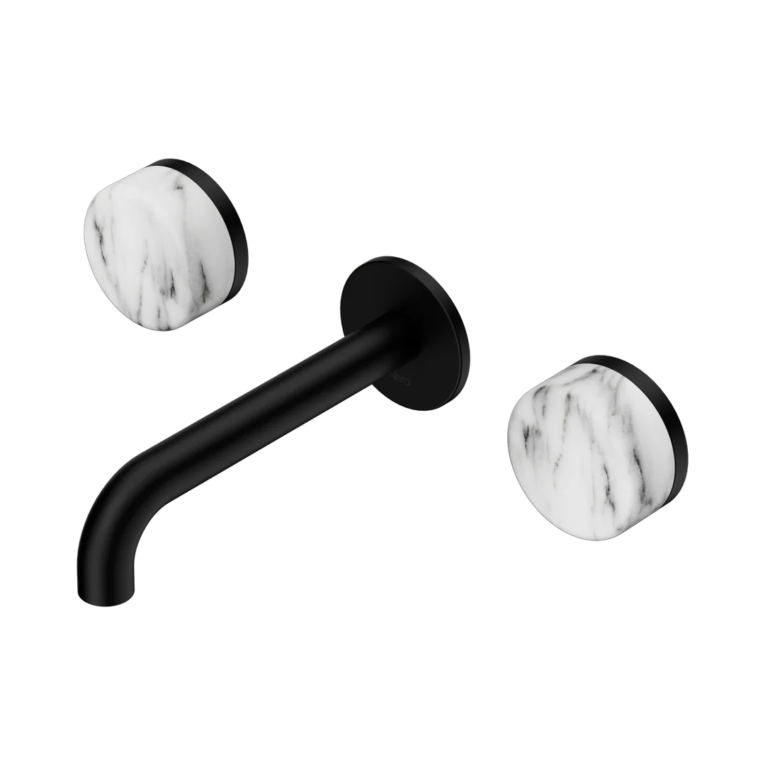 Nero Serenity Wall Basin Set 160Mm Spout With Arabescato Corchia Handle Matte Black