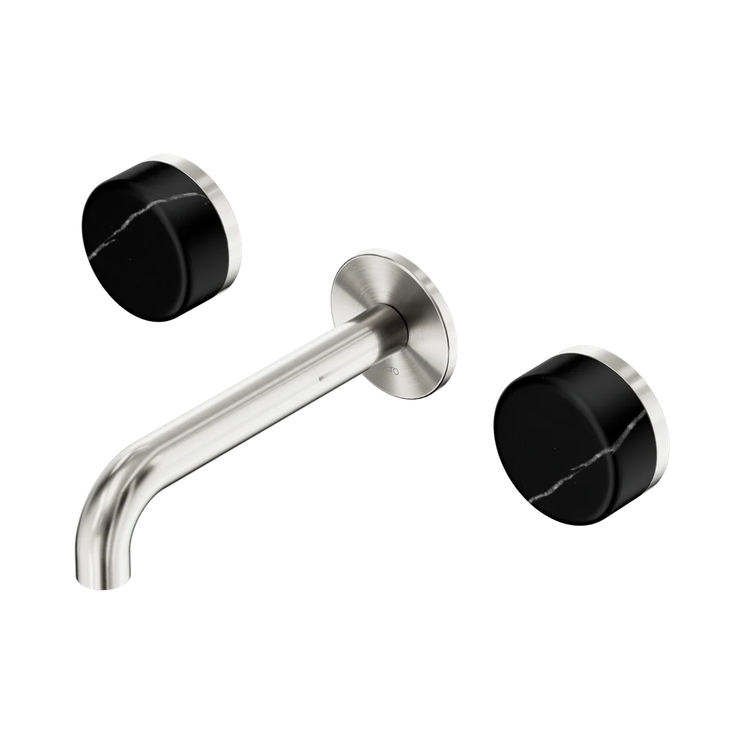 Nero Serenity Wall Basin Set 160Mm Spout With Marquina Black Handle Brushed Nickel