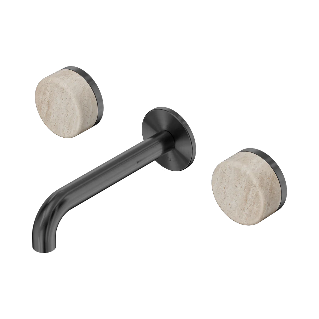 Nero Serenity Wall Basin Set 160Mm Spout With Rome Travertine Handle Gun Metal