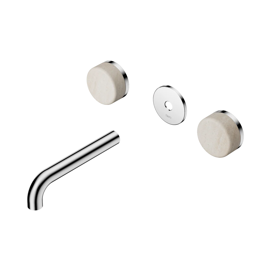 Nero Serenity Wall Basin Set 160Mm Spout With Rome Travertine Handle Trim Kit Only Chrome
