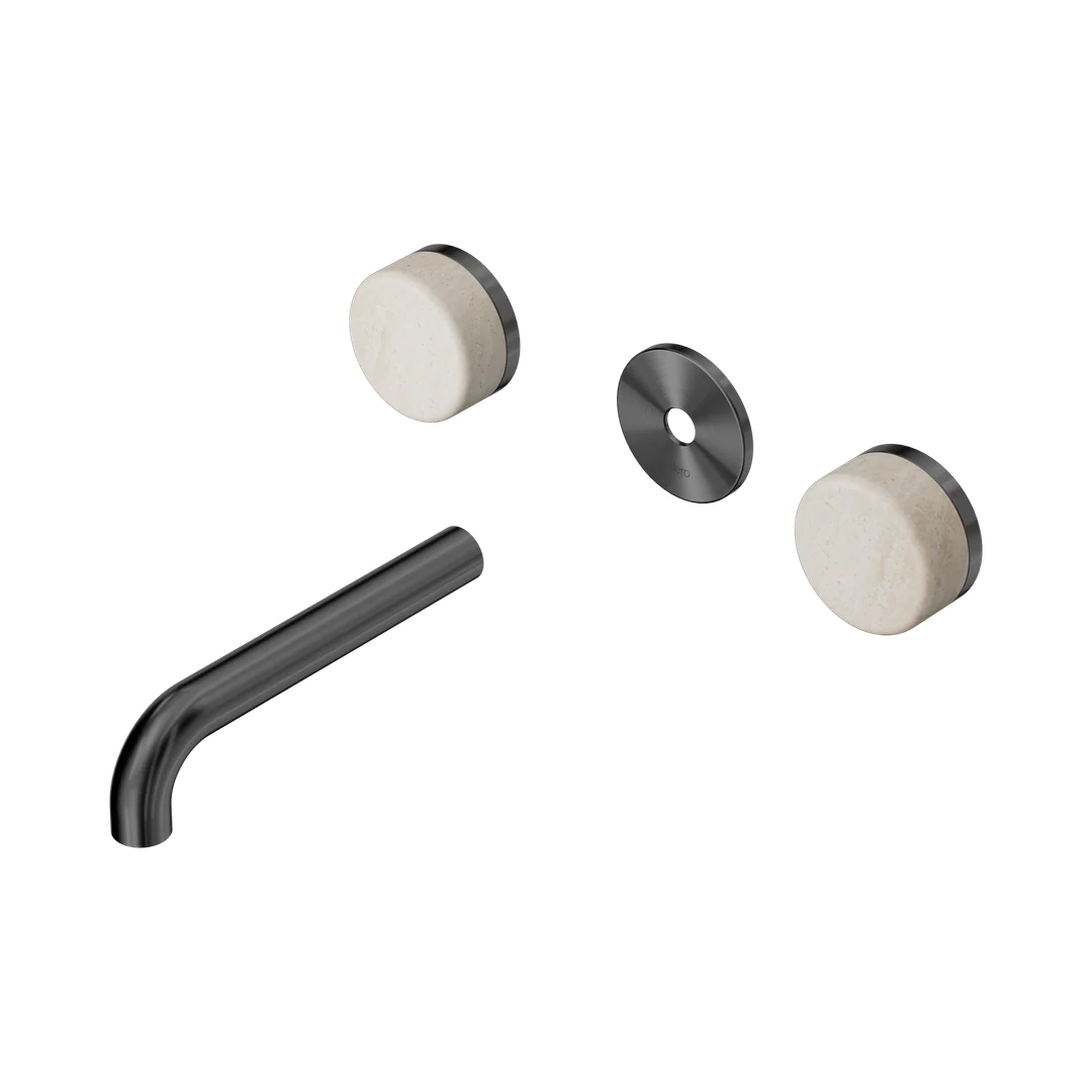 Nero Serenity Wall Basin Set 160Mm Spout With Rome Travertine Handle Trim Kit Only Gun Metal