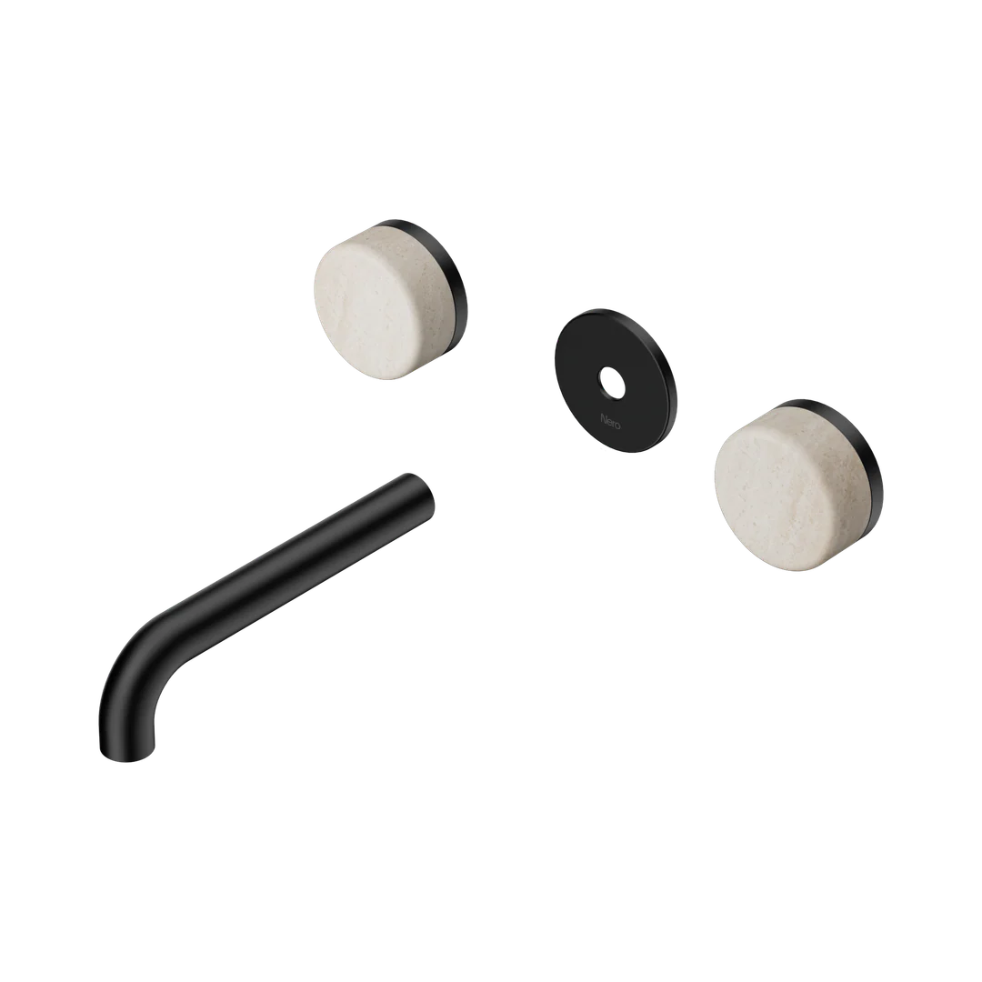 Nero Serenity Wall Basin Set 160Mm Spout With Rome Travertine Handle Trim Kit Only Matte Black