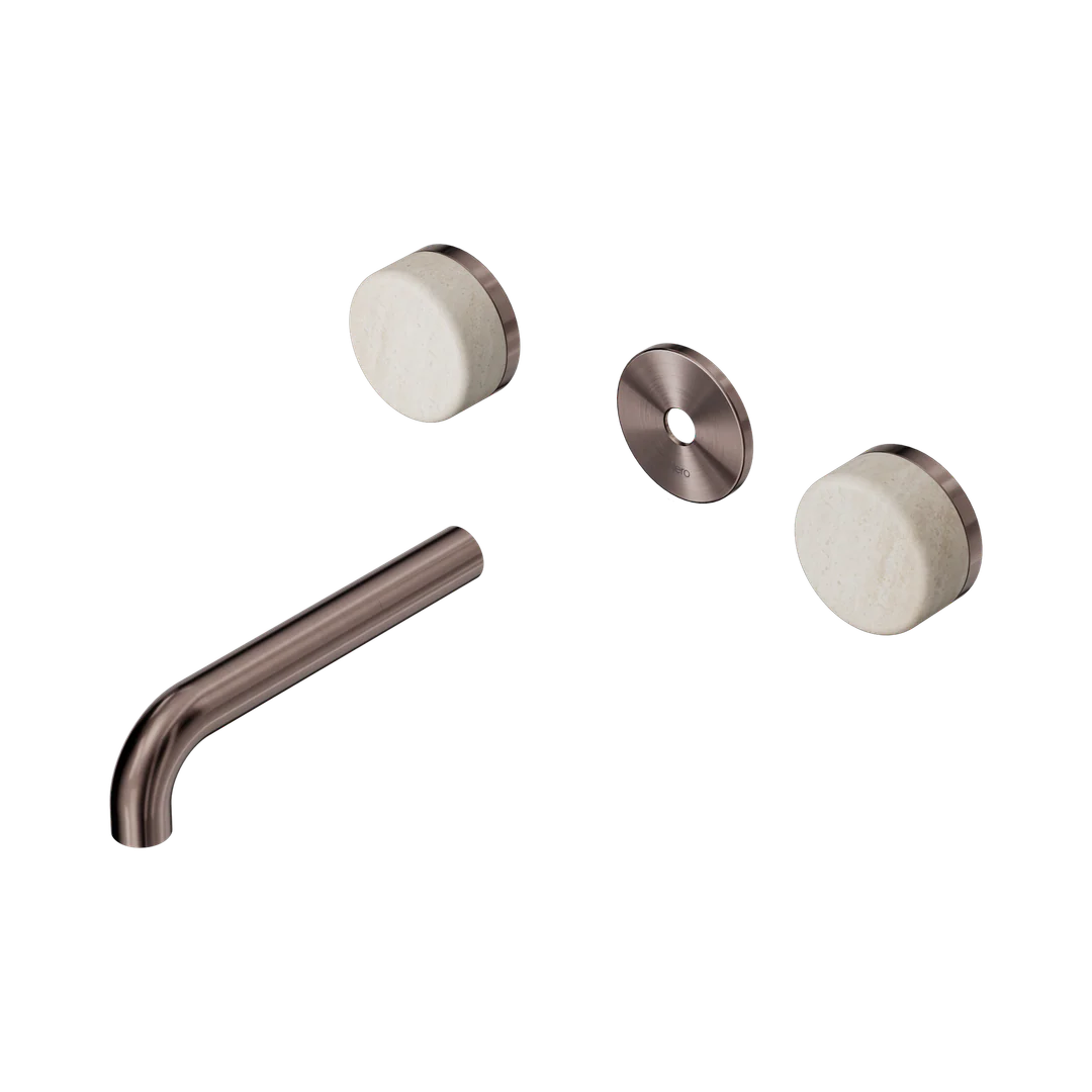 Nero Serenity Wall Basin Set 160Mm Spout With Rome Travertine Handle Trim Kit Only Brushed Bronze