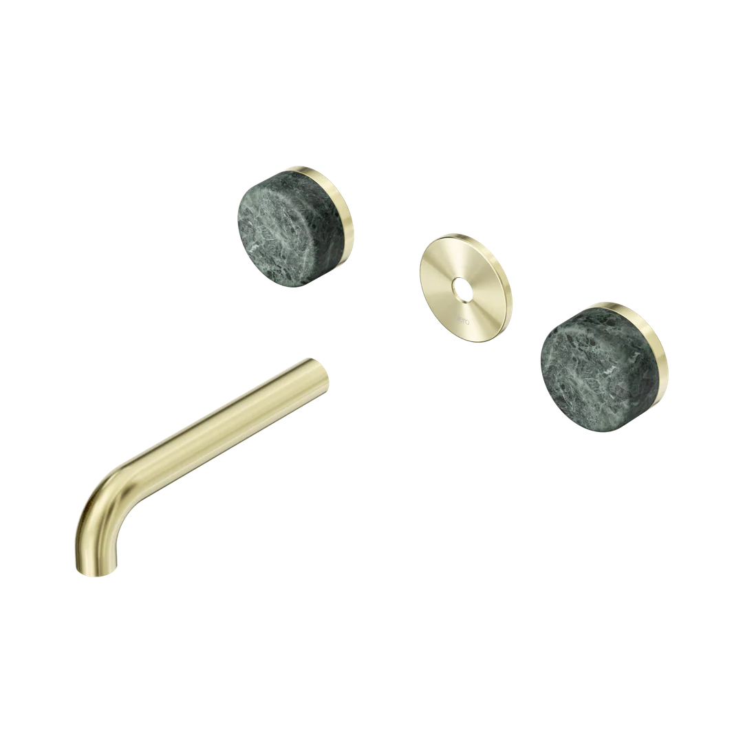 Nero Serenity Wall Basin Set 160Mm Spout With Verde Alpi Handle Trim Kit Only Brushed Gold