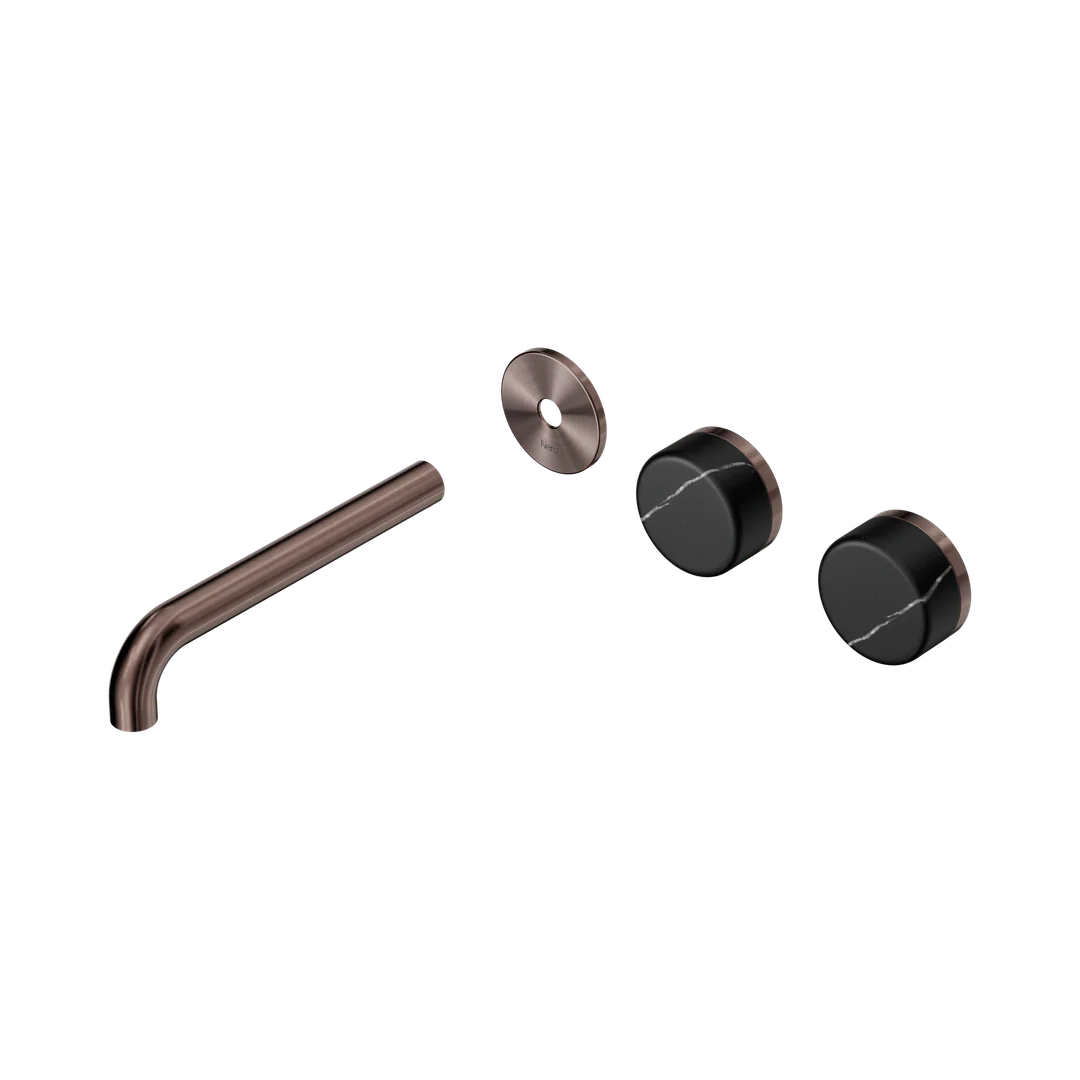 Nero Serenity Wall Basin Set 185Mm Offset Spout Marquina Black Handle Trim Kit Brushed Bronze