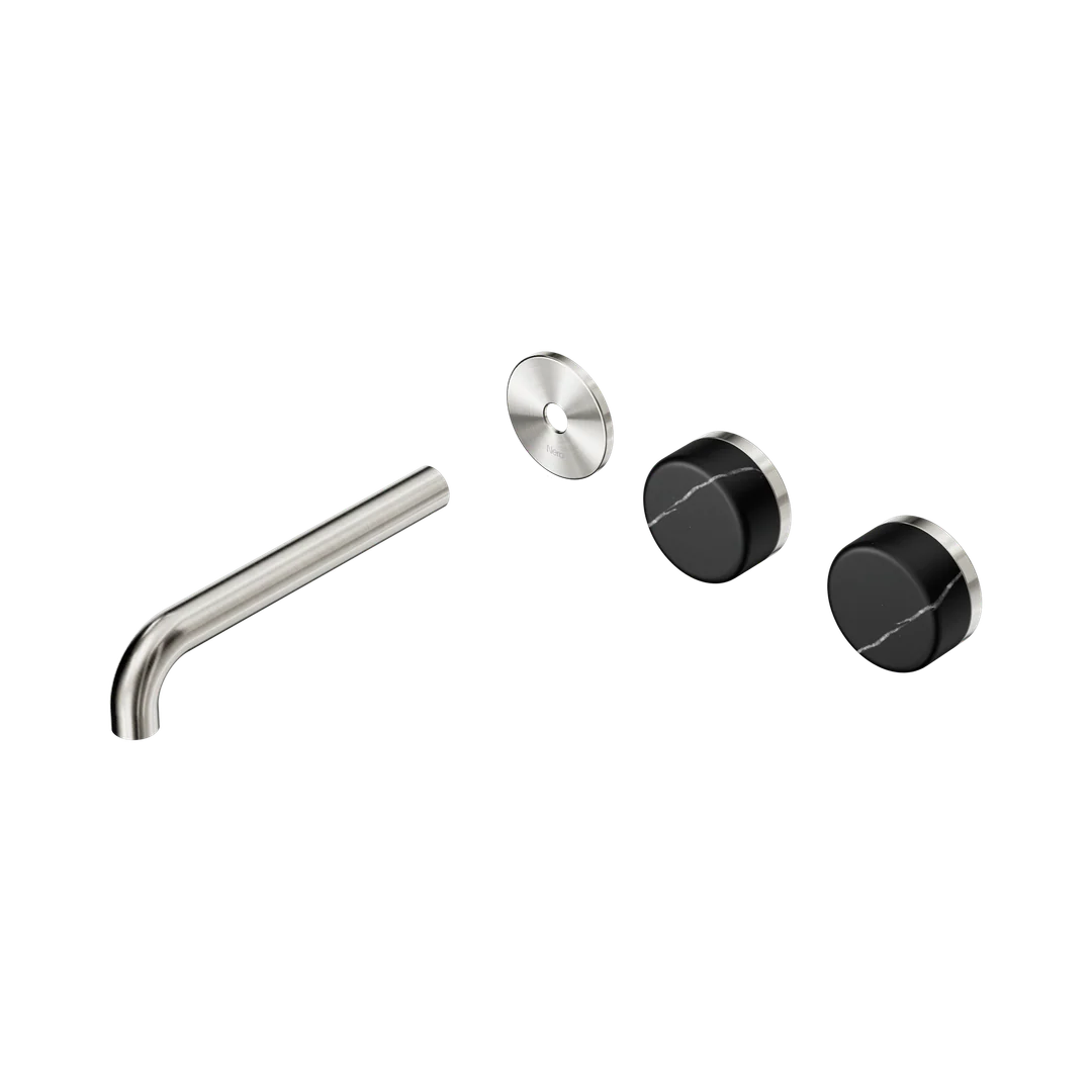 Nero Serenity Wall Basin Set 185Mm Offset Spout Marquina Black Handle Trim Kit Brushed Nickel