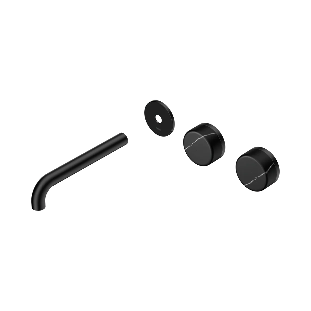 Nero Serenity Wall Basin Set 185Mm Offset Spout Marquina Black Handle Trim Kit Only Matte Black
