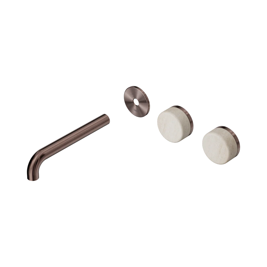 Nero Serenity Wall Basin Set 185Mm Offset Spout Rome Travertine Handle Trim Kit Brushed Bronze