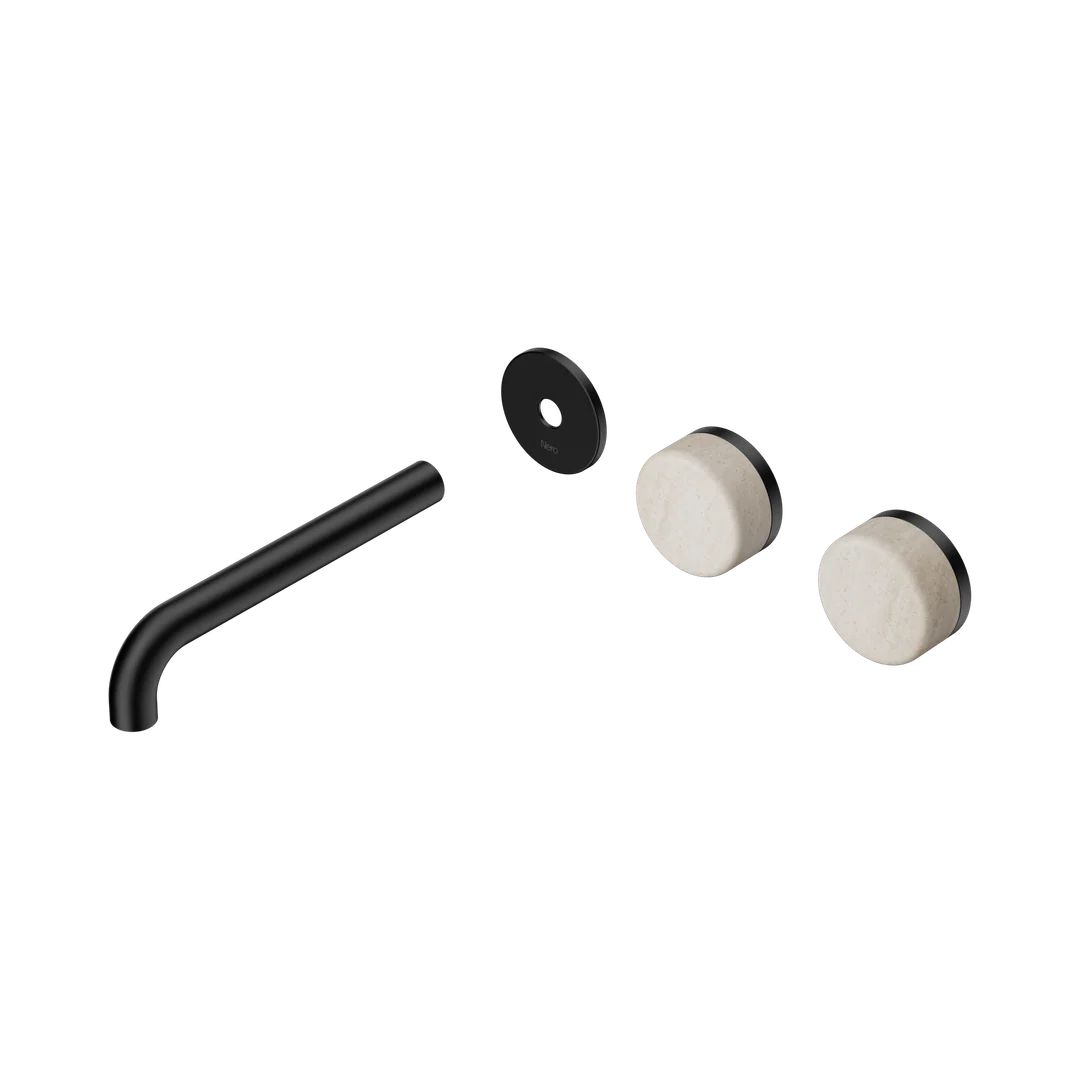Nero Serenity Wall Basin Set 185Mm Offset Spout Rome Travertine Handle Trim Kit Only Matte Black