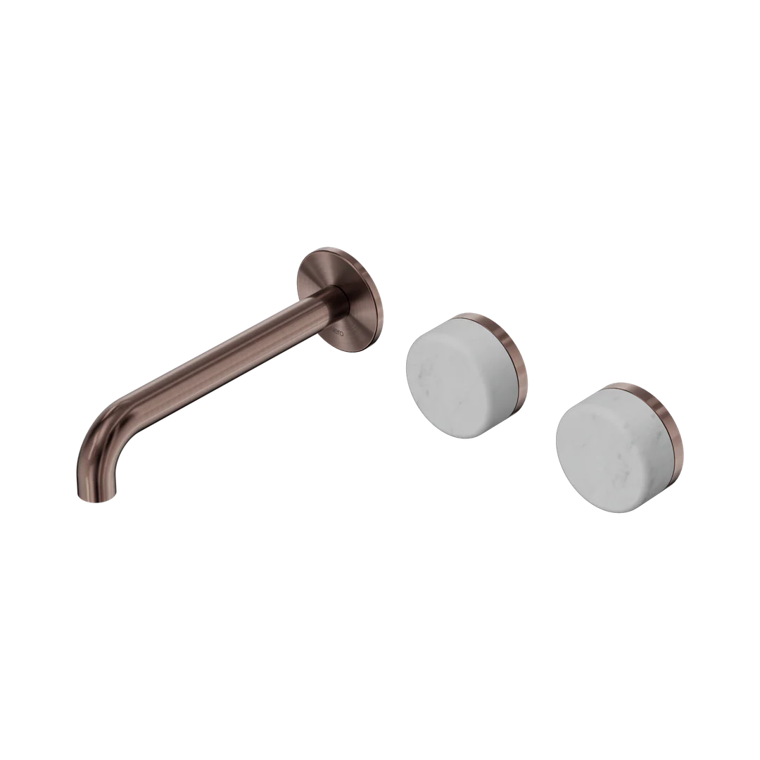 Nero Serenity Wall Basin Set 185Mm Offset Spout With Carrara Handle Brushed Bronze