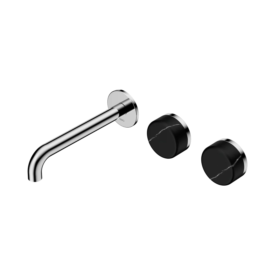 Nero Serenity Wall Basin Set 185Mm Offset Spout With Marquina Black Handle Chrome