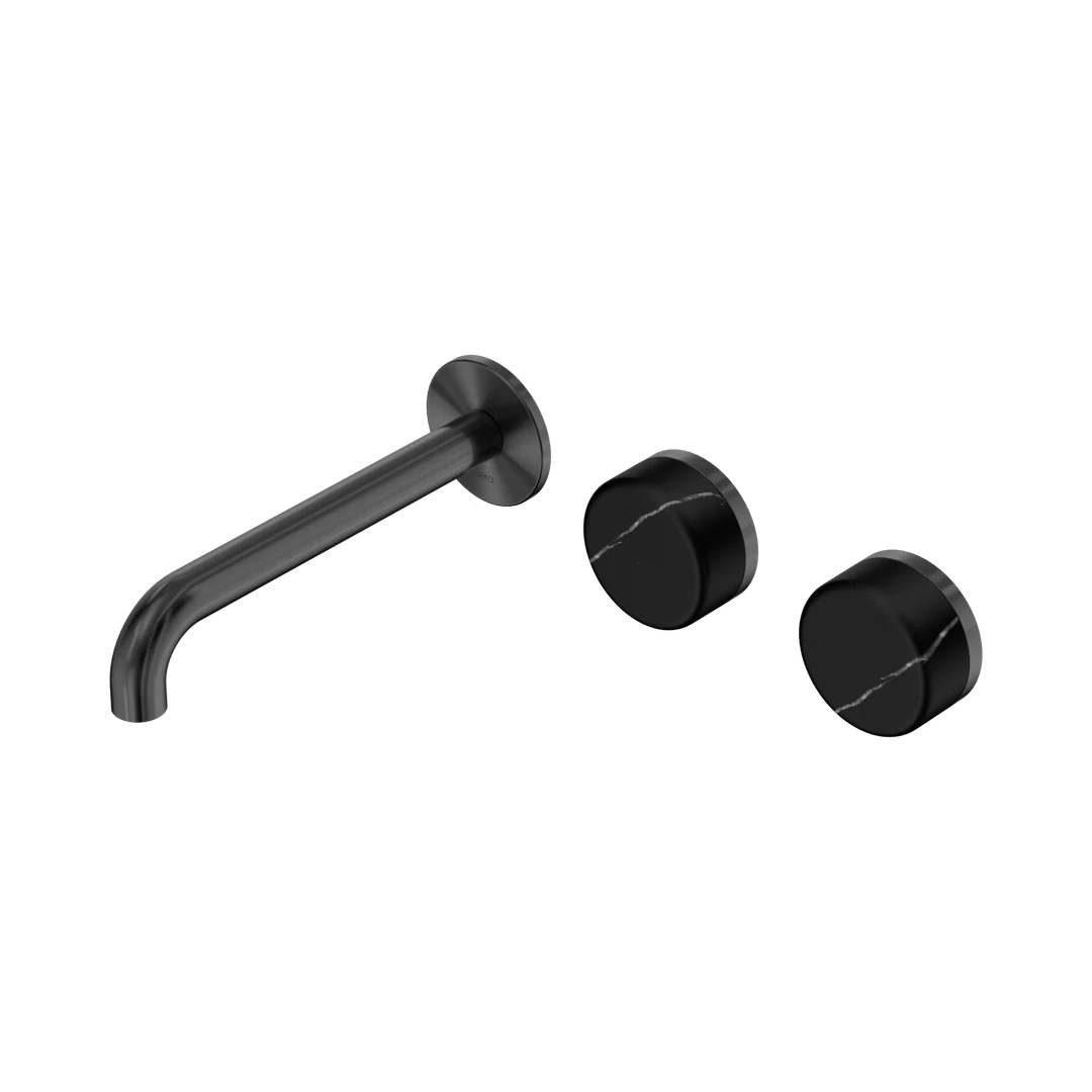 Nero Serenity Wall Basin Set 185Mm Offset Spout With Marquina Black Handle Gun Metal